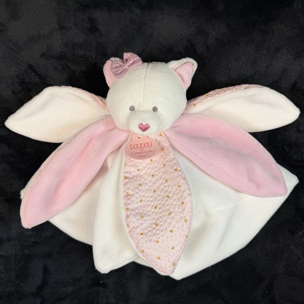 Doudou Et Compagnie Paris Soft Plush Kitten Cat Security Blanket Baby Lovey Pink